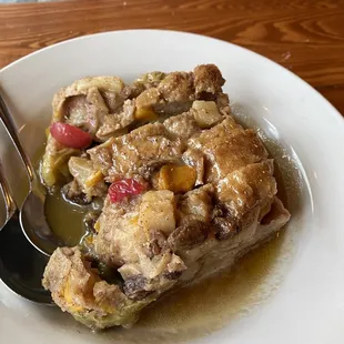 Bread pudding !!!! I was not a fan of it as it had a heavy does for fruit cocktail up in it
