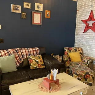 Cute sitting area for a coffee and a piece of pie