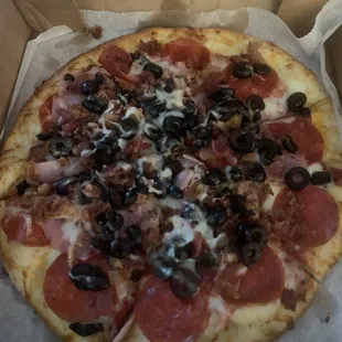 This is a meat lovers only I supposed to let the sausage for black olives and this is a cherry cake