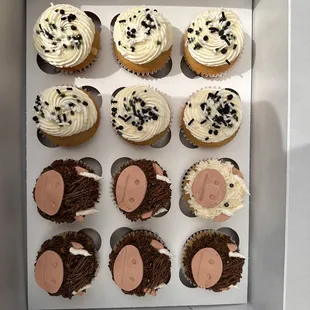 a dozen cupcakes in a box