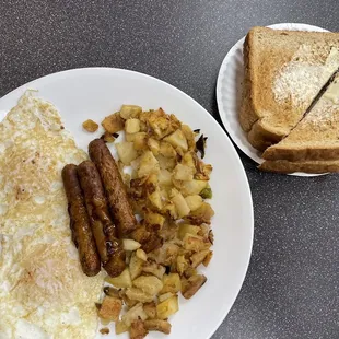 The two egg platter over medium with wheat toast.  Very tasty!