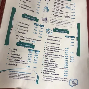the menu for the restaurant