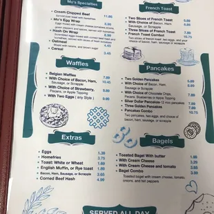 a menu for breakfast