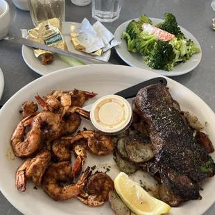 NY strip with rosemary potatoes and cajun shrimp