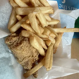 Two piece fried chicken and fries