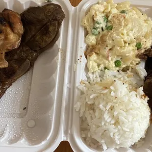 Bbq chicken, kalbi rib, bbq beef, 2 scoops rice, mac salad.