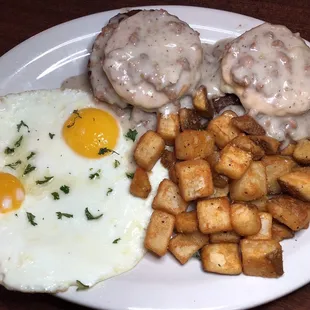 Biscuits and Gravy which come with eggs and potatoes (Daniel F O&apos;Leary)