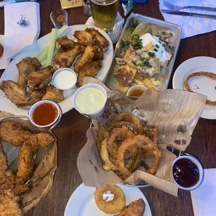 Chicken Tenders Onion Rings chicken Wings - Fried (dry lemon pepper rub and the Cajun dry rub) chicken Pub Nachos