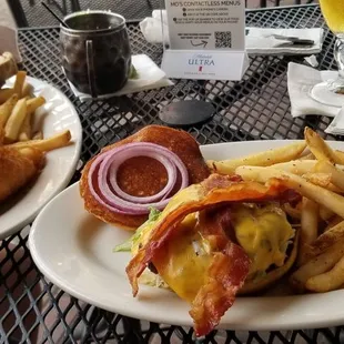 Fish &apos;n&apos; Chips and a Bacon Burger.