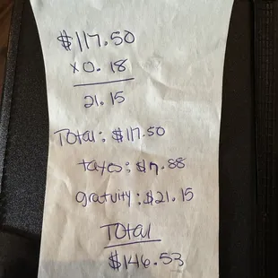 Hand written receipt.