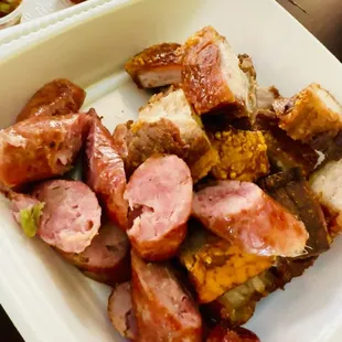Sausage mixed with crispy pork belly