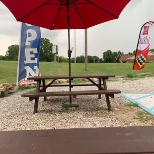 Outdoor umbrella seating