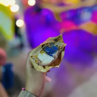 Inside of Mosa Wrap- oh the Ube flavor was so yummy