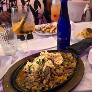 Steak skillet. And very expensive water