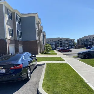 I have to park on the side of the building to the left and I live in the building on the far right.