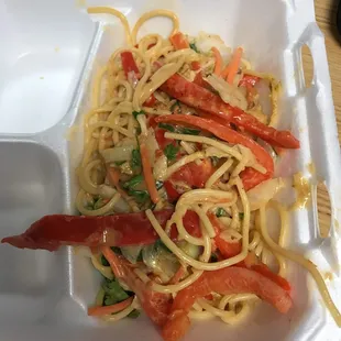 Thai noodles. Great flavor. It&apos;s a spicy peanut sauce.