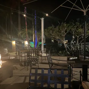 outdoor seating area at night