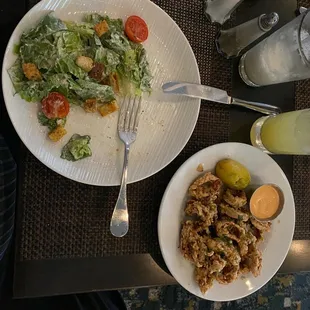 Ceasar salad and calamari