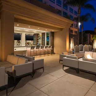 Outdoor bar and patio at night