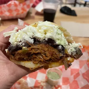 Pabellon arepa - so delicious and the cilantro sauce is perfect addition!!!
