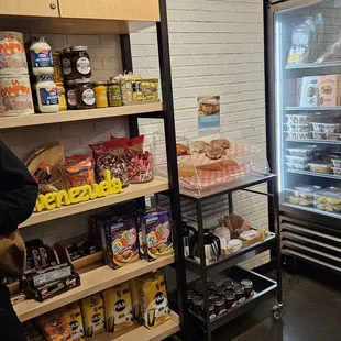 a display of food and drinks