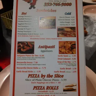 the menu for the restaurant