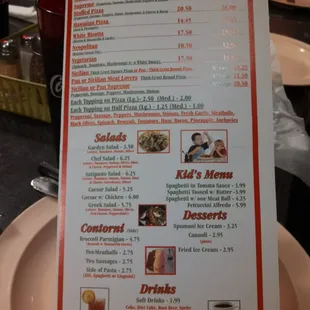 the menu for the restaurant
