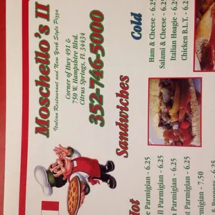 the menu for the restaurant