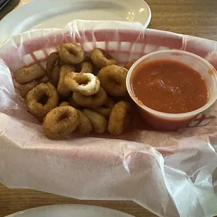 Calamari were horrible. Rubbery and very fishy. They promptly removed them from our bill