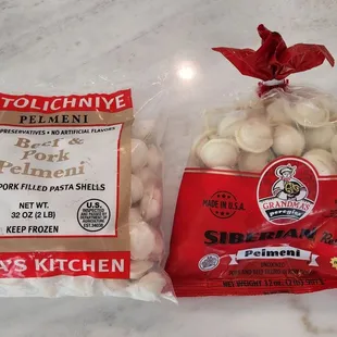 Stolichniye (Sonia's Kitchen) brand Pelmini (dumplings) vs Grandma's Perogies (Siberian) brand. I prefer the latter (but it's a close call).