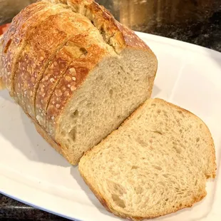 Plain sourdough loaf, sliced