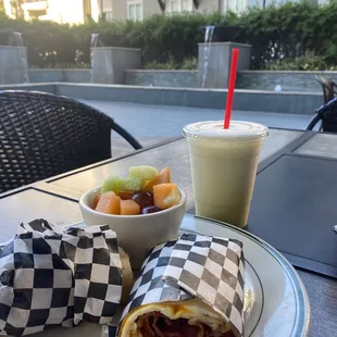 Breakfast burrito and smoothie