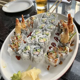 Shrimp tempura rolls and California rolls. Exquisite!