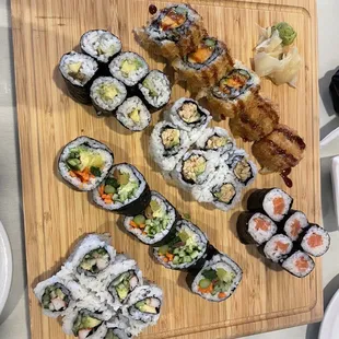 Ohio roll, Avocado roll, Buddha roll, Salmon roll, veggie roll, and lastly California roll.