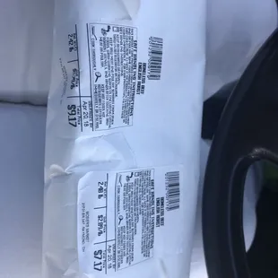 a bag of food in a car