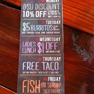 a menu for a restaurant