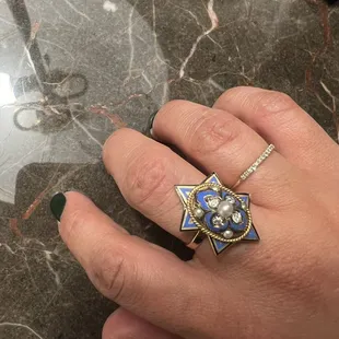 Antique 14k gold, enamel, diamond, &amp; pearl ring-circa1880, hubby spoiled me:)