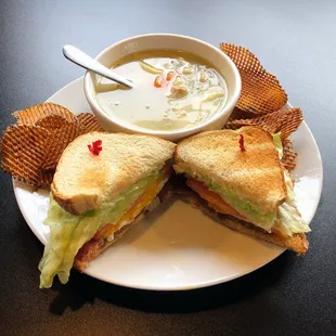 a sandwich and a bowl of soup