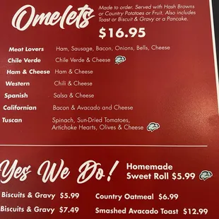 Omelets can come with 1 pancake!!