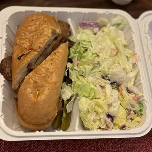 French dip sandwich with salad