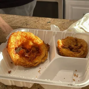 Huge noon rings with too much batter and no seasoning