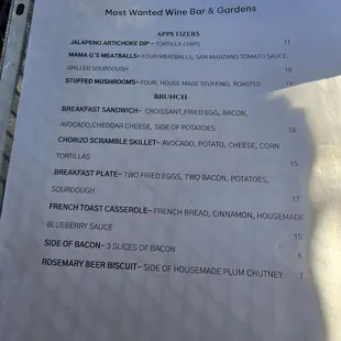 Brunch Menu. Sunday 10-4