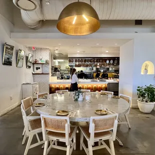 a table and chairs in a restaurant