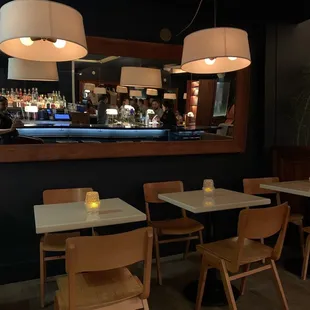 tables and chairs in a restaurant