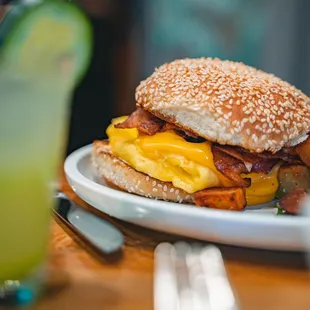 a breakfast sandwich on a plate
