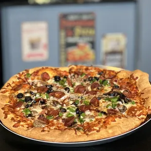 a close up of a pizza