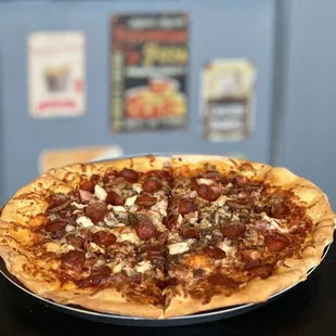 a close up of a pizza