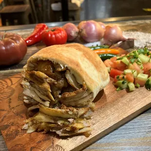 Our shawarma pita. Loads of shawarma and any salads you chooses.
