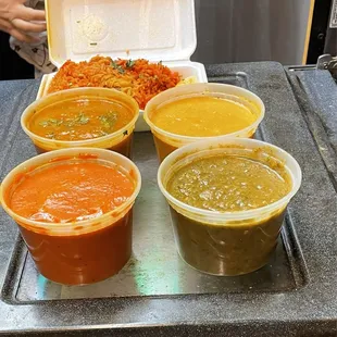 Chicken Curry, Chicken Tikka Masala, Spinach Paneer,  Butter Chicken, and Chicken Biryani.