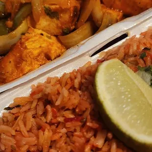 Chicken tika sizzler and veggie biryani